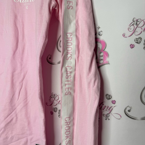 Crooks & castles long sleeve top pink white logo on arms striped rare retro cute - Picture 4 of 7